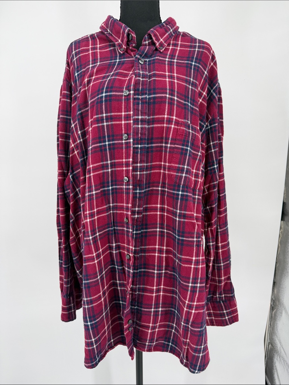 4XLT John Ashford Men's Burgundy Plaid Button-Down Shirt